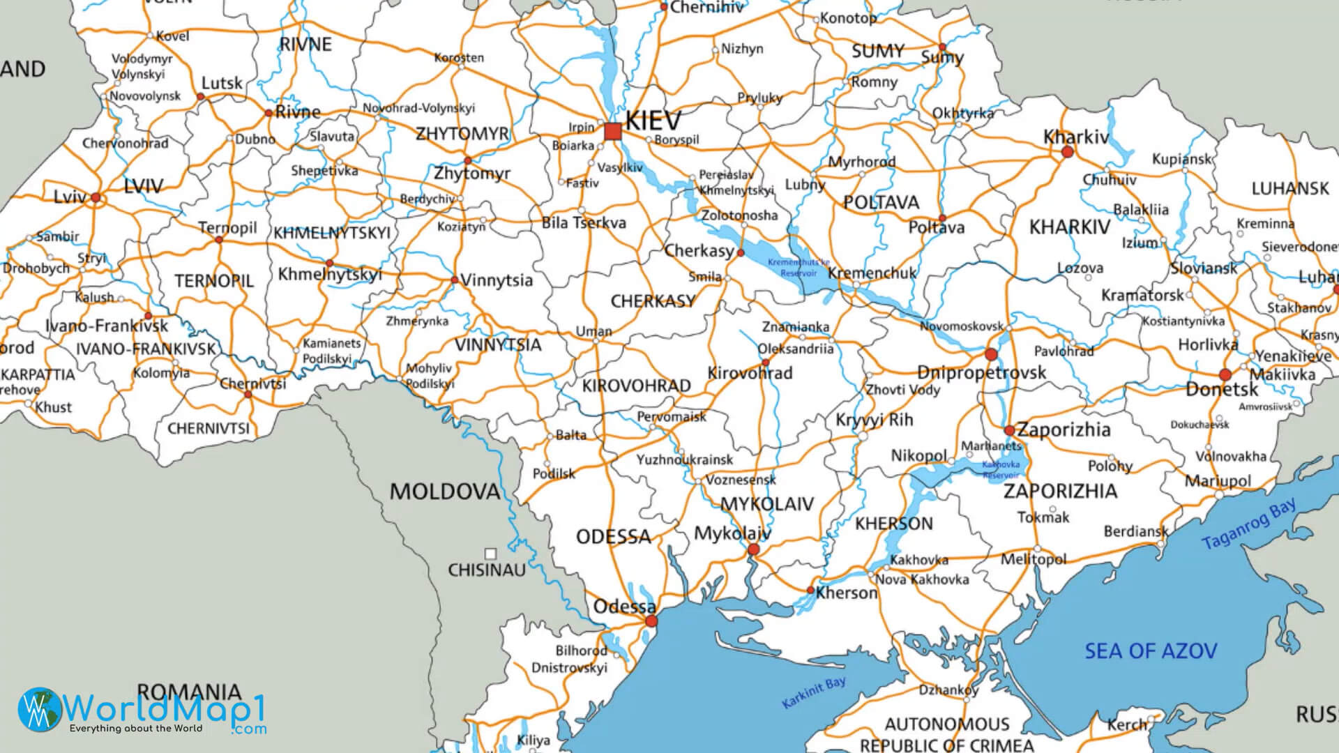 Carte routière des villes d'Ukraine